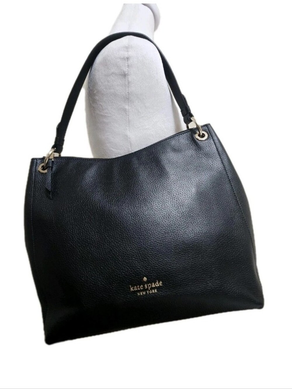 Kate Spade Kat Black Pebbled Leather Hobo Shoulder Bag Classic Large 13x12x4.5 - Picture 2 of 16